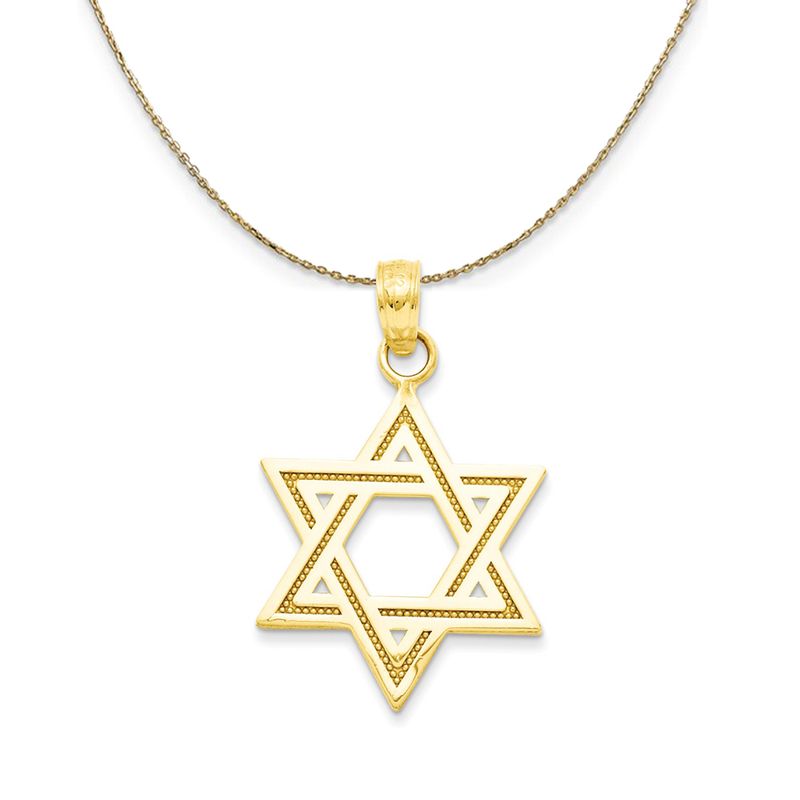 14k Yellow Gold Star Of David Necklace - 18 Inch